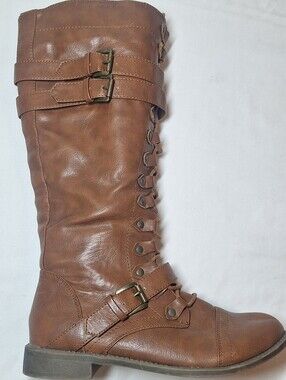 Shiekh Women’s Knee High Combat Boots in Tan Brown - Size 7